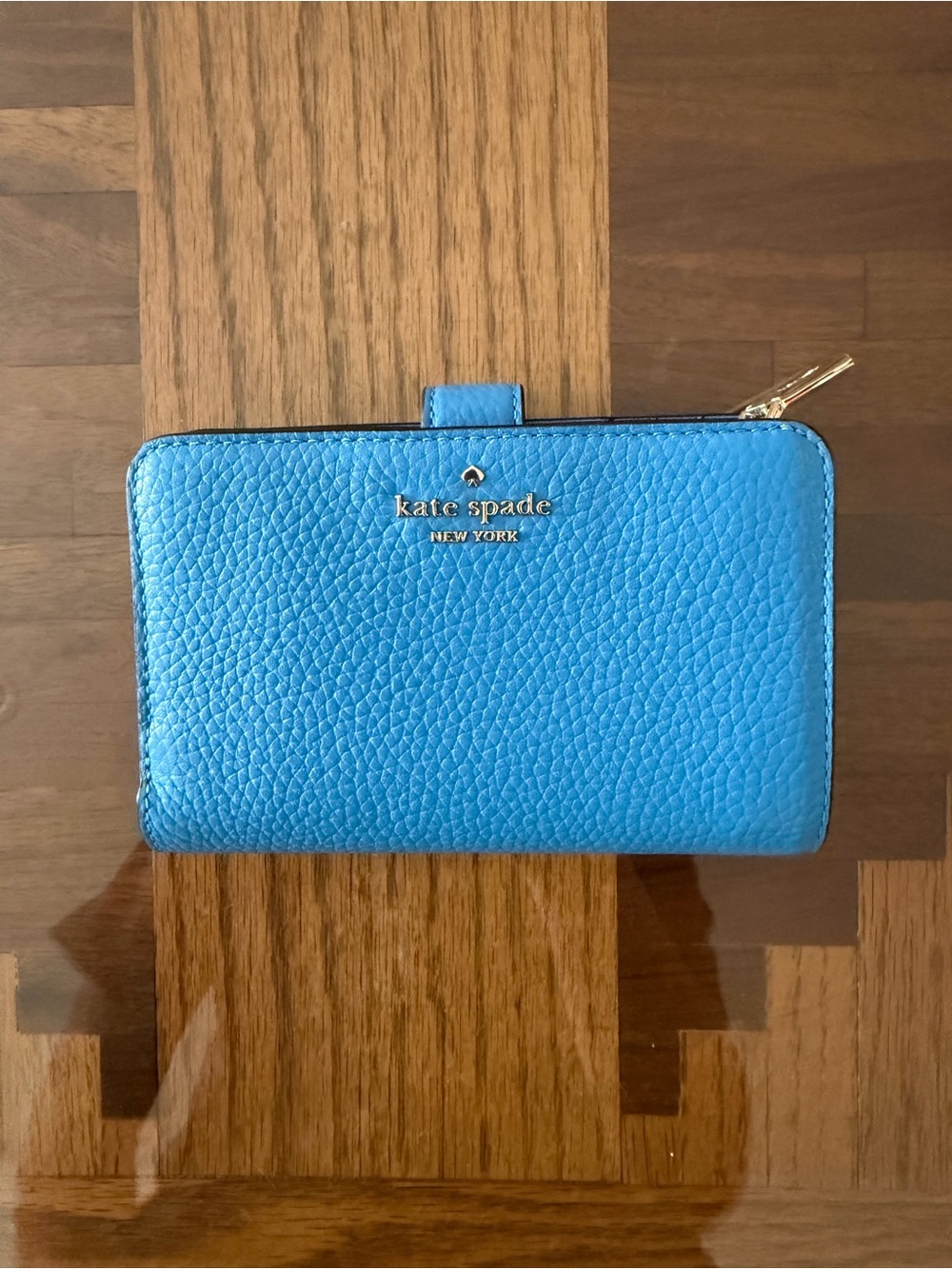 kate spade Blue Pebbled Leather Wallet with Gold Logo